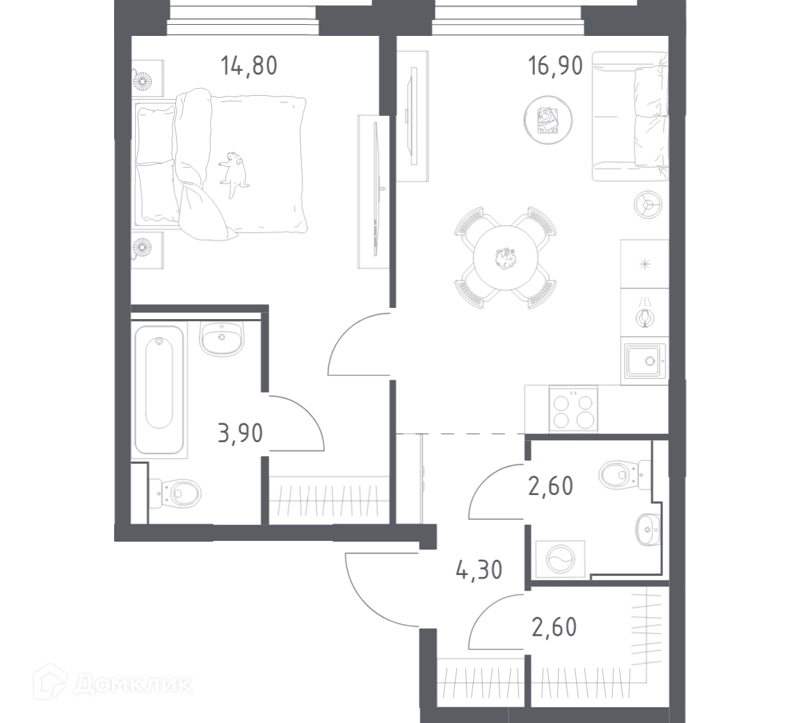 1-комнатная квартира 45.1 м² Химки Парк