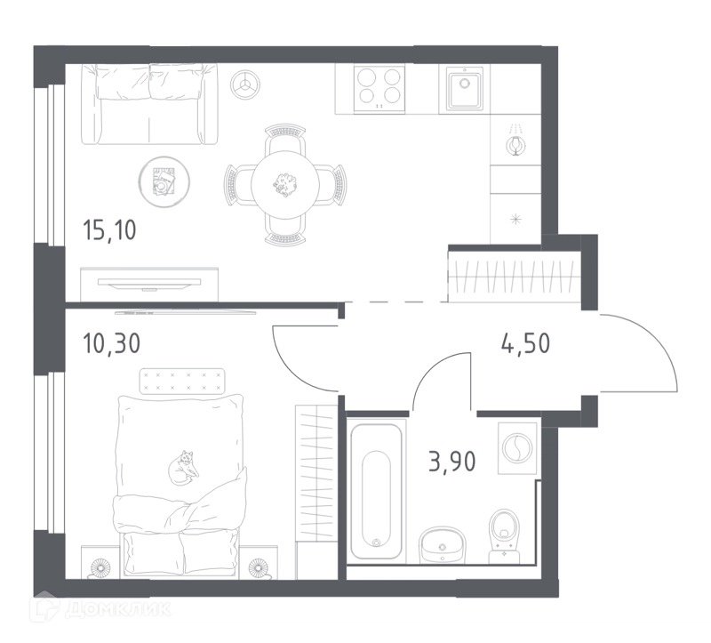 1-комнатная квартира 33.8 м² Химки Парк