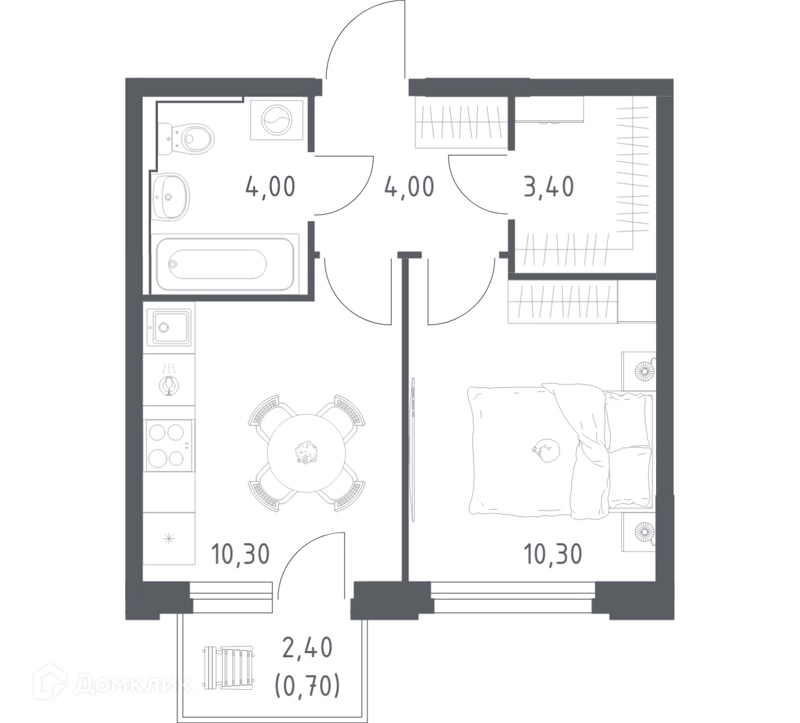 1-комнатная квартира 32.7 м² Химки Парк