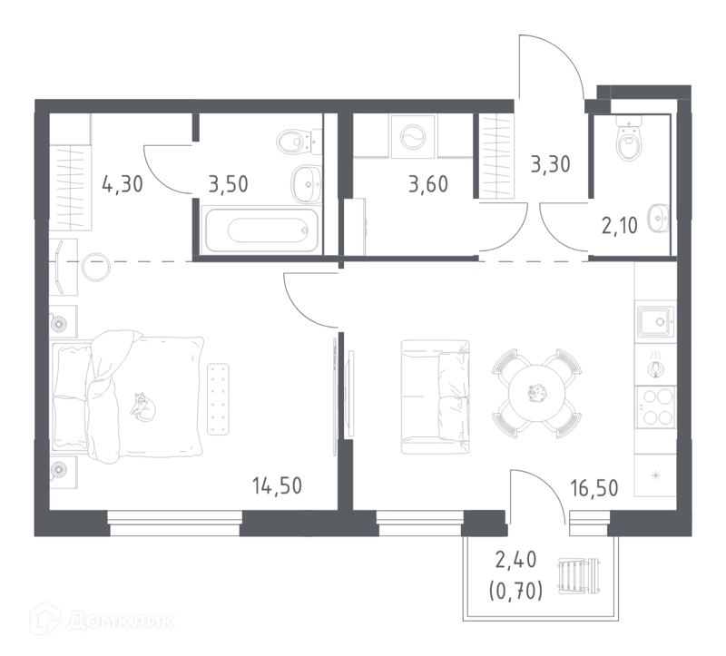1-комнатная квартира 48.5 м² Химки Парк