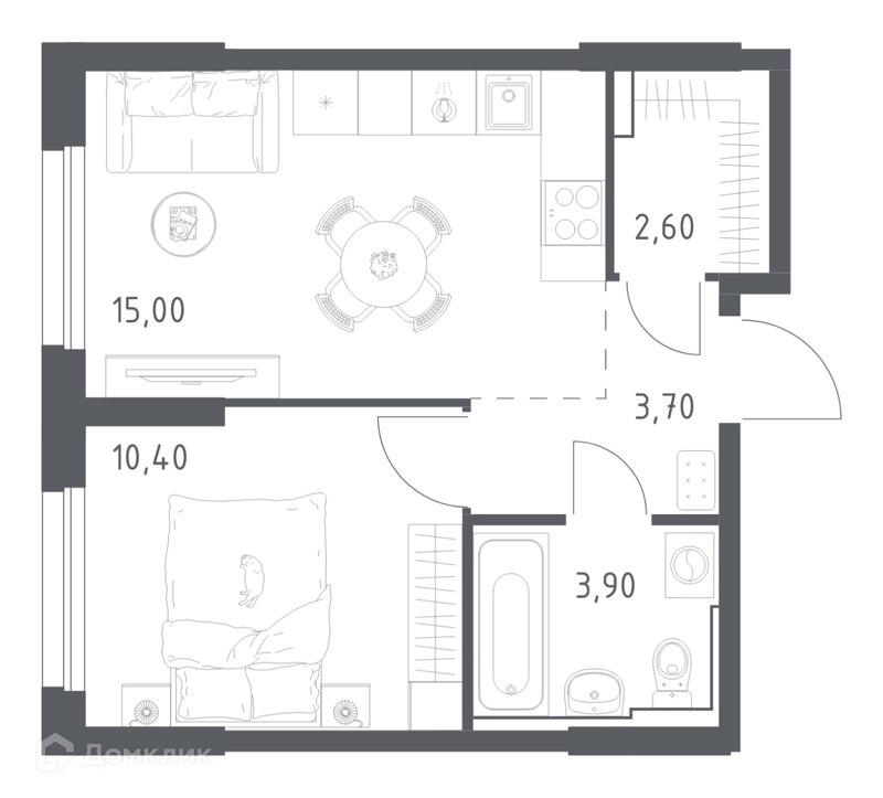 1-комнатная квартира 35.6 м² Химки Парк