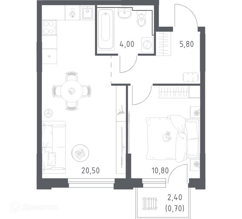 1-комнатная квартира 41.8 м² Химки Парк