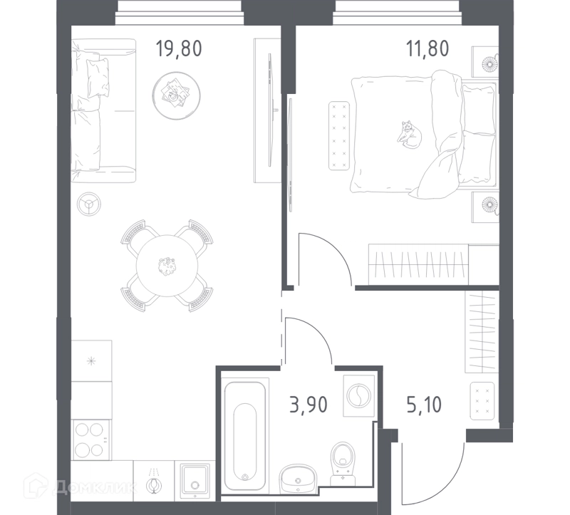1-комнатная квартира 40.6 м² Химки Парк