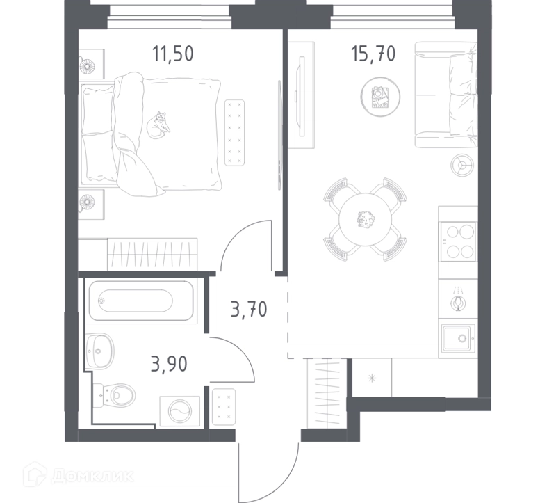 1-комнатная квартира 34.8 м² Химки Парк
