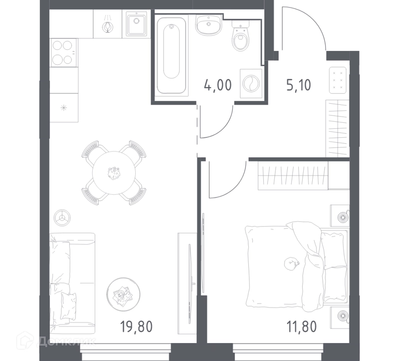 1-комнатная квартира 40.7 м² Химки Парк