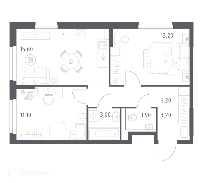 2-комнатная квартира 54.2 м² Химки Парк