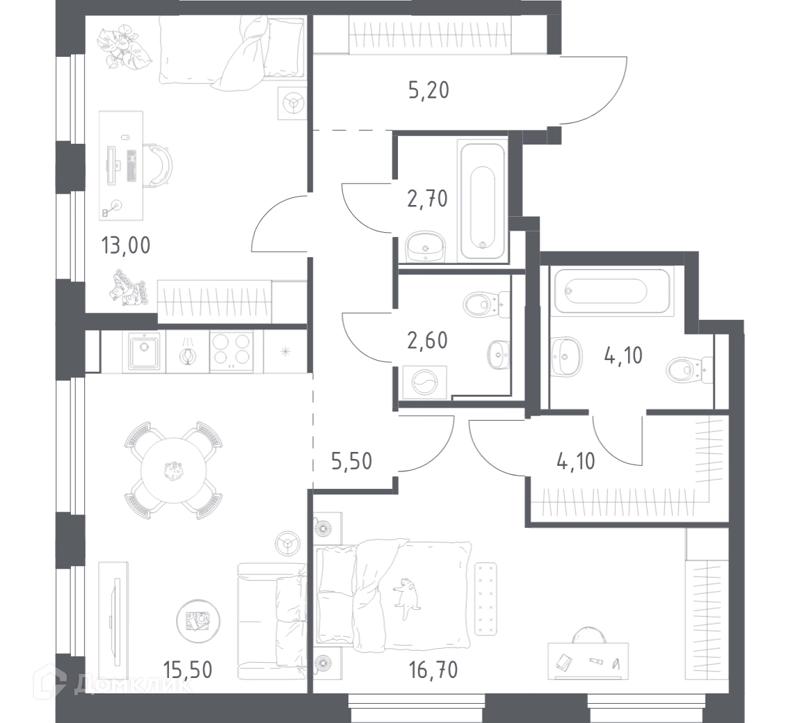 2-комнатная квартира 69.4 м² Химки Парк
