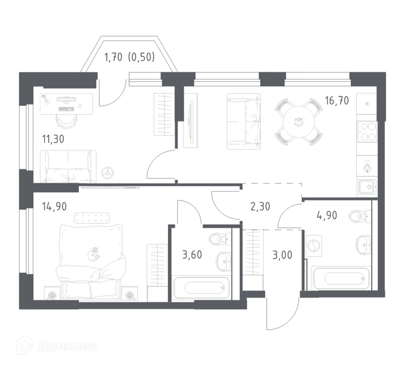 2-комнатная квартира 57.2 м² Химки Парк
