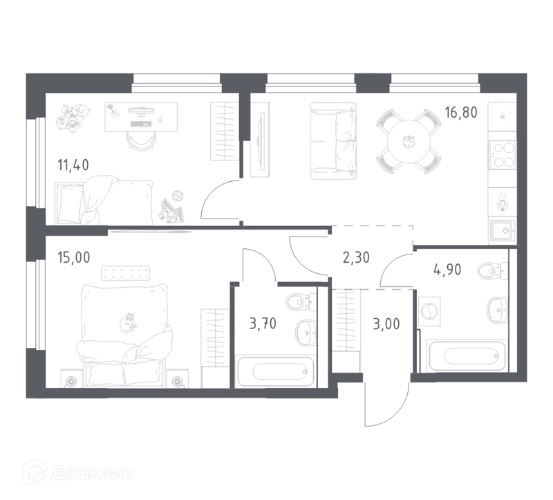 2-комнатная квартира 57.1 м² Химки Парк