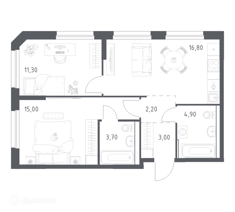 2-комнатная квартира 56.9 м² Химки Парк
