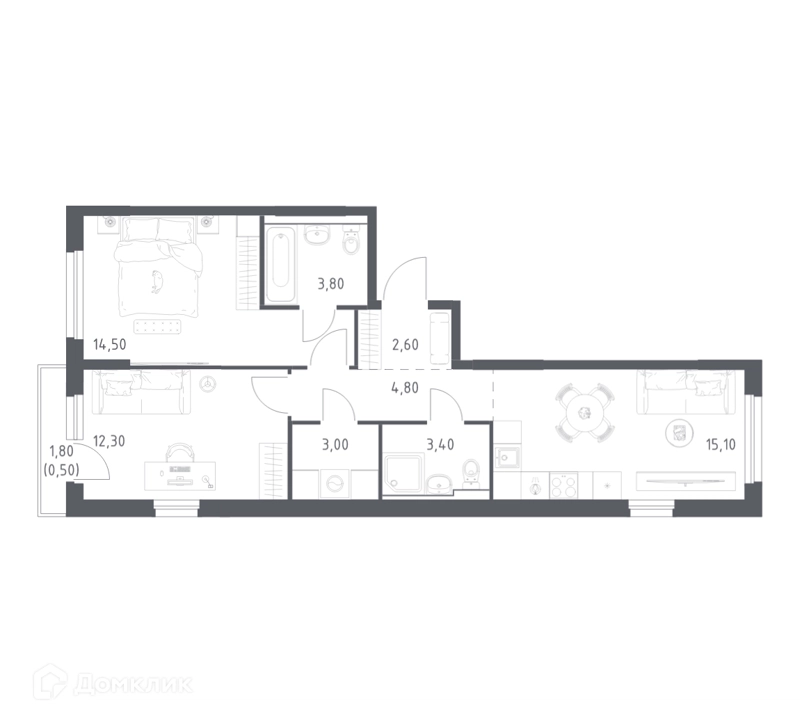 2-комнатная квартира 60 м² Химки Парк
