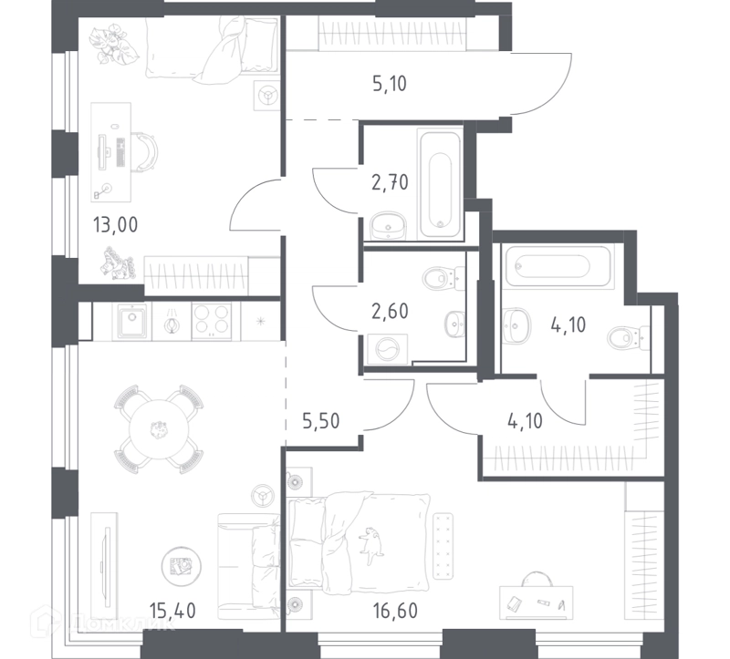 2-комнатная квартира 69.1 м² Химки Парк