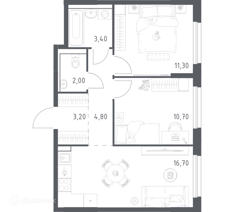 2-комнатная квартира 52.1 м² Химки Парк