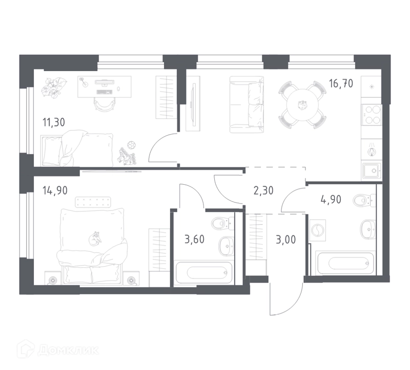 2-комнатная квартира 56.7 м² Химки Парк