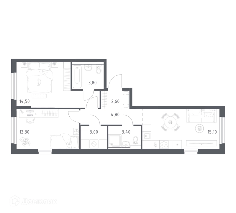 2-комнатная квартира 59.5 м² Химки Парк