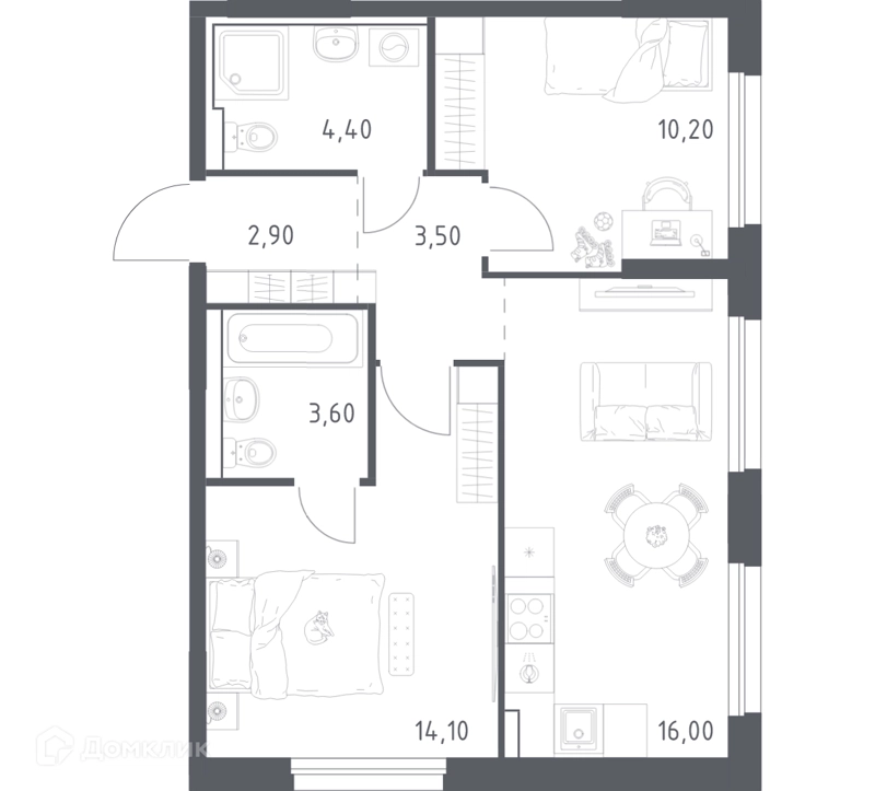 2-комнатная квартира 54.7 м² Химки Парк