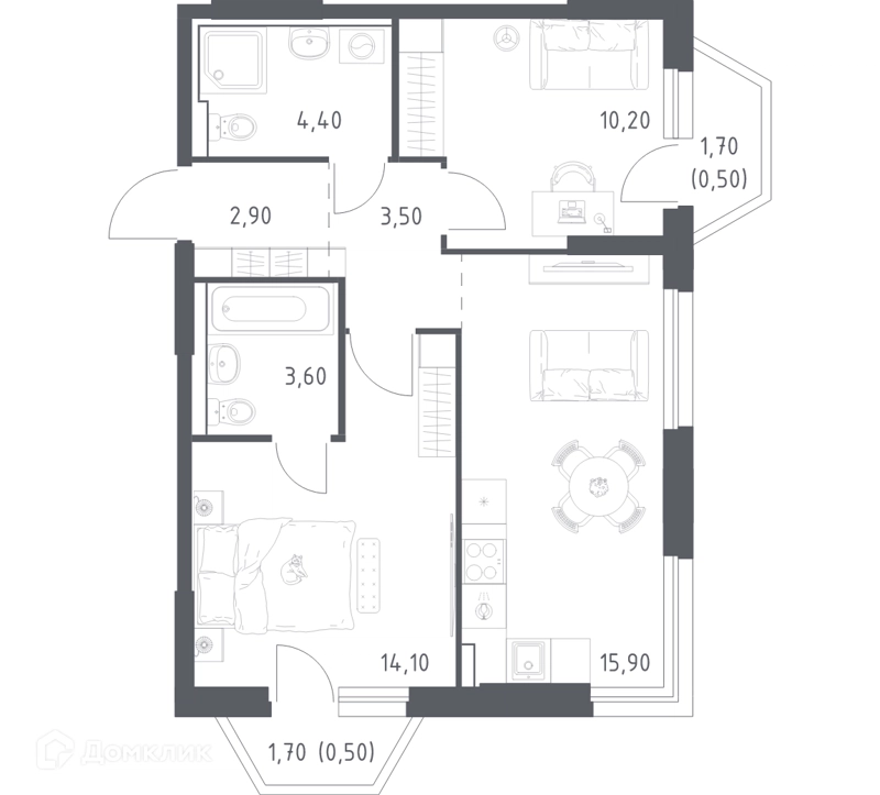 2-комнатная квартира 55.6 м² Химки Парк