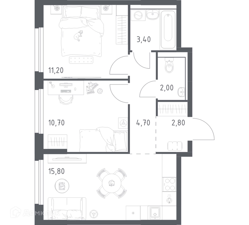 2-комнатная квартира 50.6 м² Химки Парк