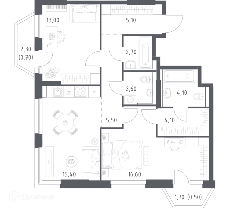2-комнатная квартира 70.3 м² Химки Парк