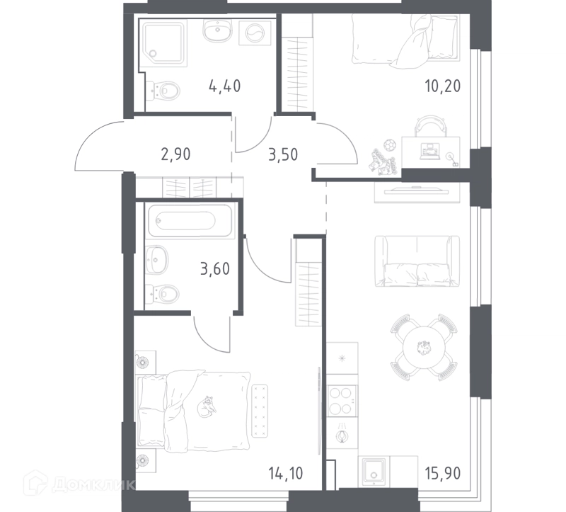 2-комнатная квартира 54.6 м² Химки Парк