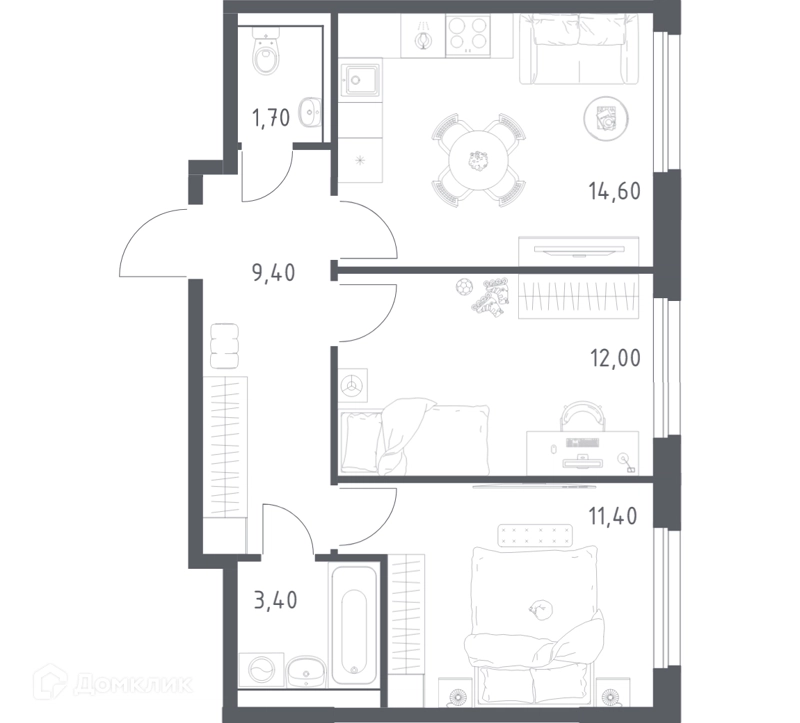 2-комнатная квартира 52.5 м² Химки Парк