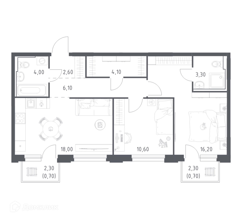 2-комнатная квартира 66.3 м² Химки Парк