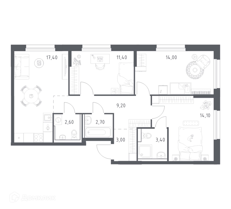 3-комнатная квартира 77.8 м² Химки Парк