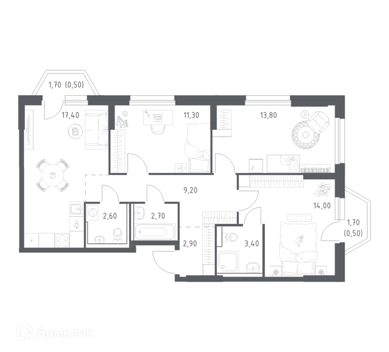 3-комнатная квартира 78.3 м² Химки Парк