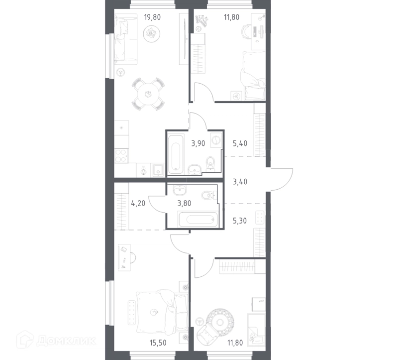 3-комнатная квартира 84.9 м² Химки Парк