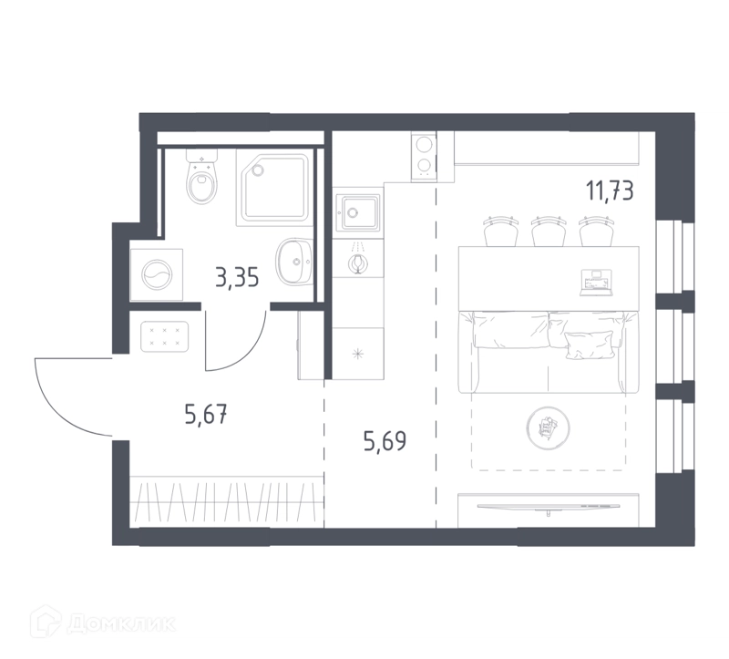 Студия 26.44 м² Квартал Ивакино
