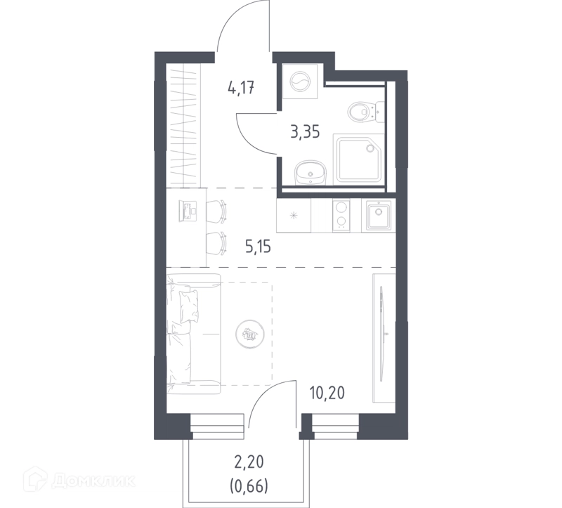 Студия 23.53 м² Квартал Ивакино