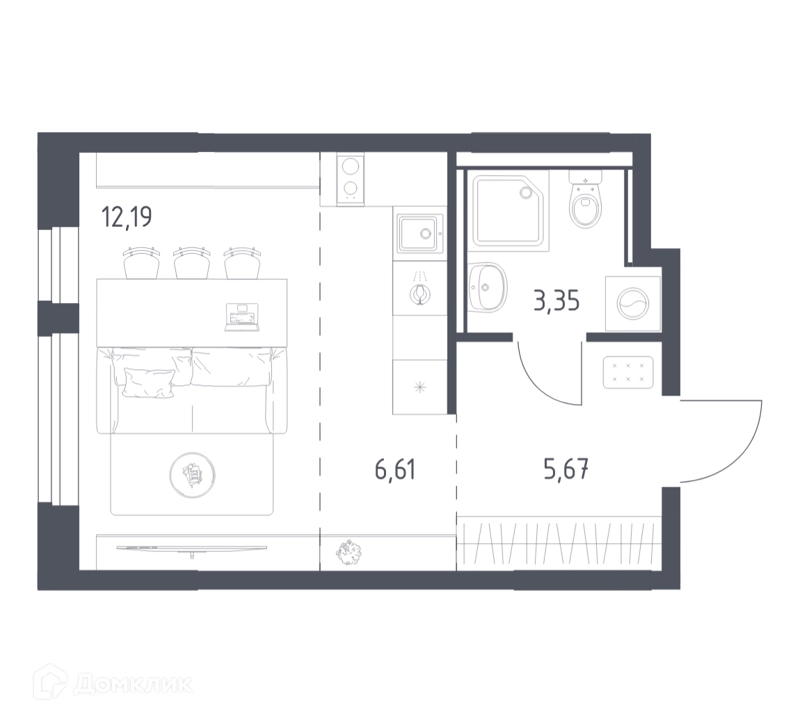 Студия 27.82 м² Квартал Ивакино