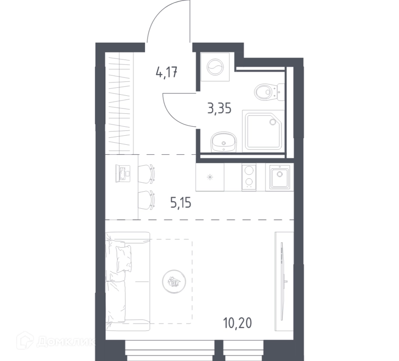Студия 22.87 м² Квартал Ивакино