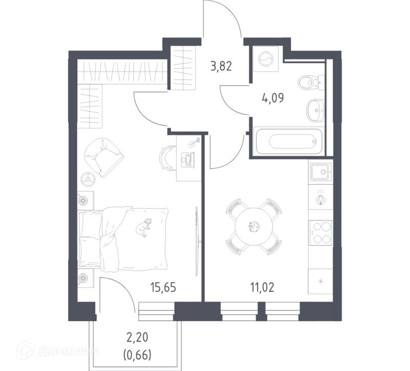 1-комнатная квартира 35.24 м² Квартал Ивакино