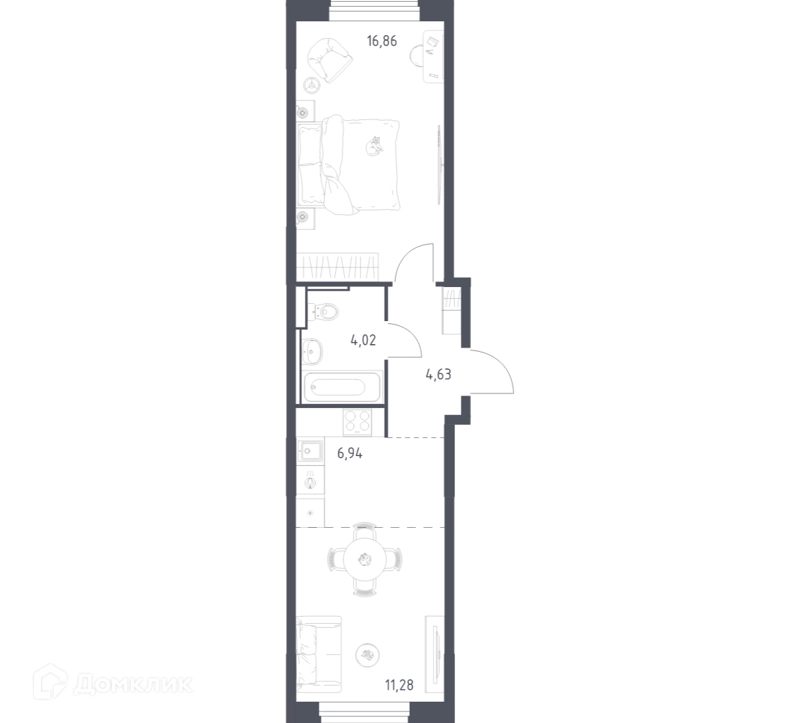 1-комнатная квартира 43.73 м² Квартал Ивакино