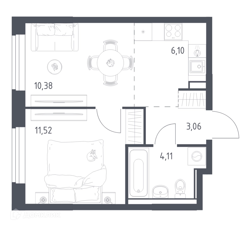 1-комнатная квартира 35.17 м² Квартал Ивакино