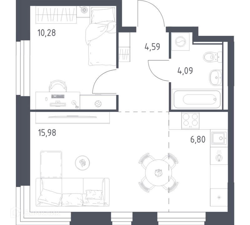 1-комнатная квартира 41.74 м² Квартал Ивакино