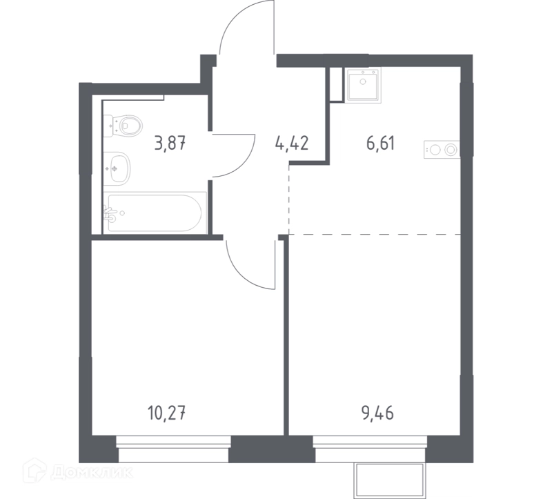 1-комнатная квартира 34.1 м² Квартал Ивакино