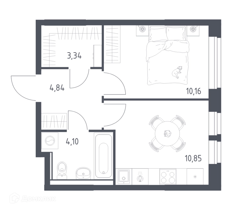 1-комнатная квартира 33.29 м² Квартал Ивакино