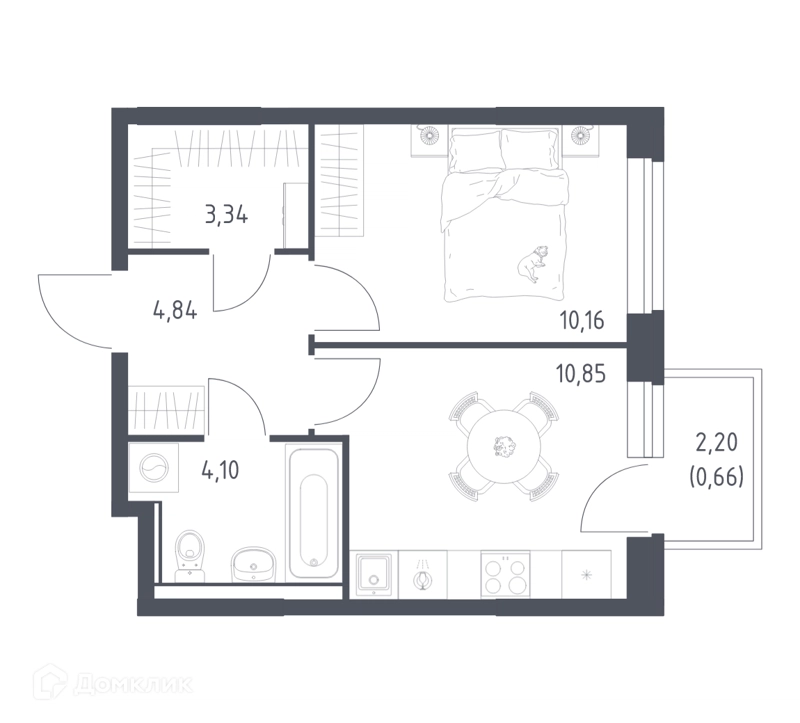 1-комнатная квартира 33.95 м² Квартал Ивакино