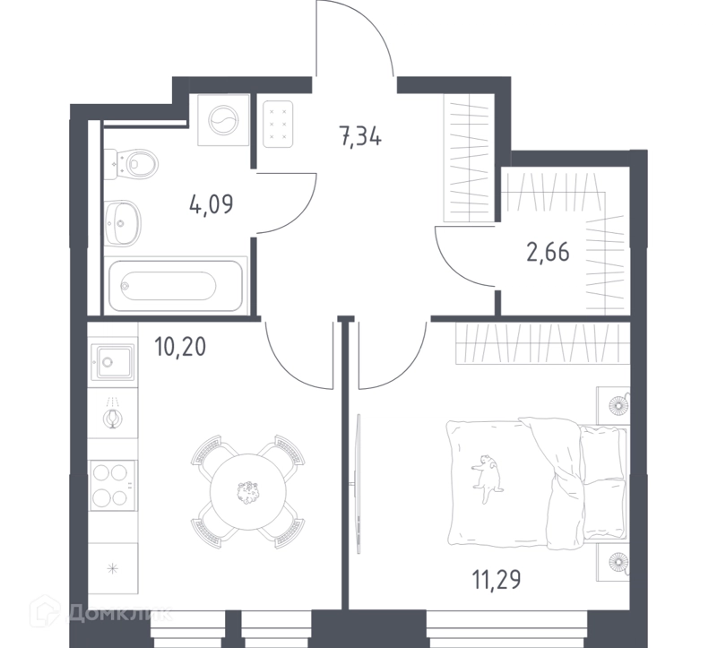1-комнатная квартира 35.58 м² Квартал Ивакино