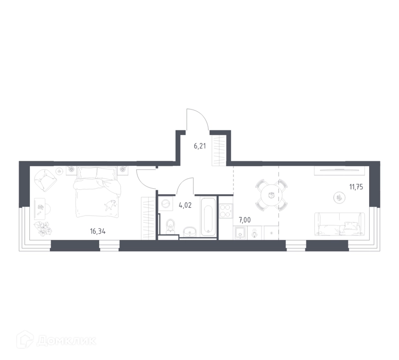 1-комнатная квартира 45.32 м² Квартал Ивакино