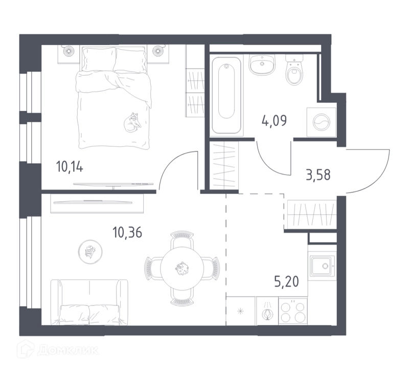 1-комнатная квартира 33.37 м² Квартал Ивакино