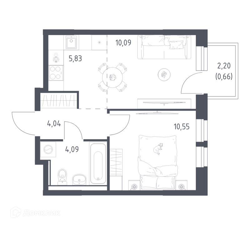 1-комнатная квартира 35.26 м² Квартал Ивакино