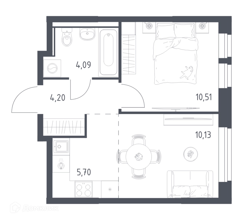 1-комнатная квартира 34.63 м² Квартал Ивакино