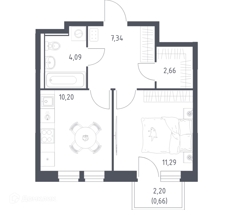 1-комнатная квартира 36.24 м² Квартал Ивакино