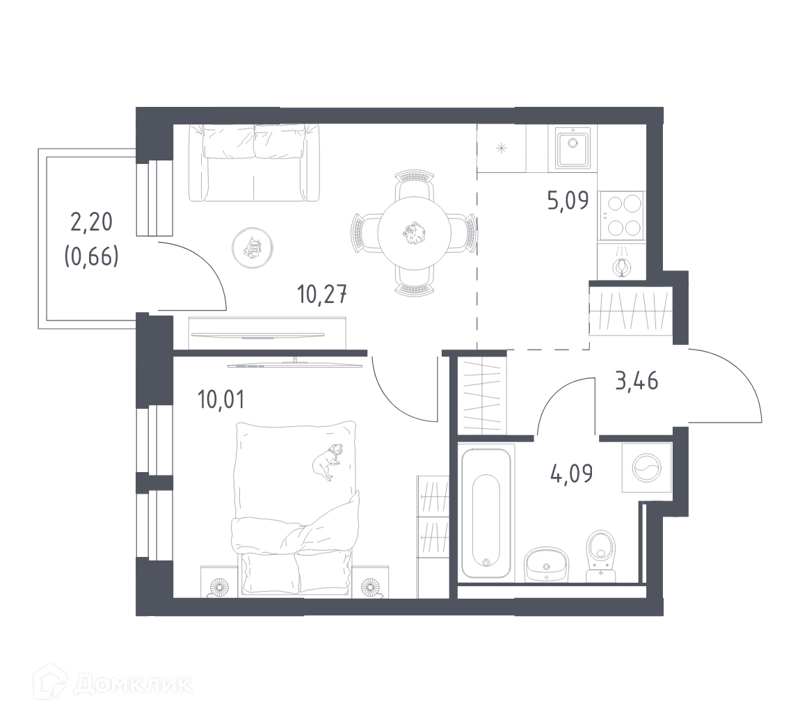 1-комнатная квартира 33.58 м² Квартал Ивакино