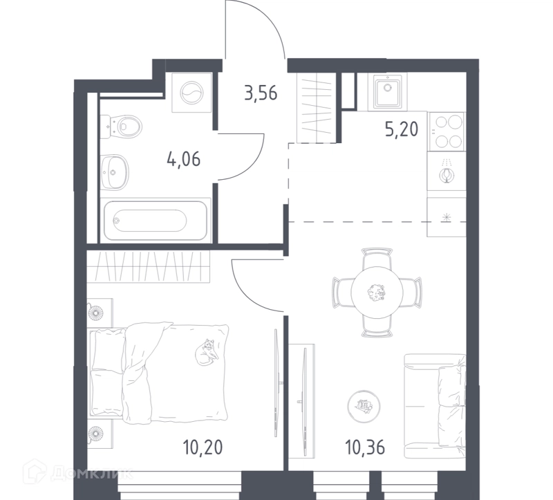 1-комнатная квартира 33.38 м² Квартал Ивакино