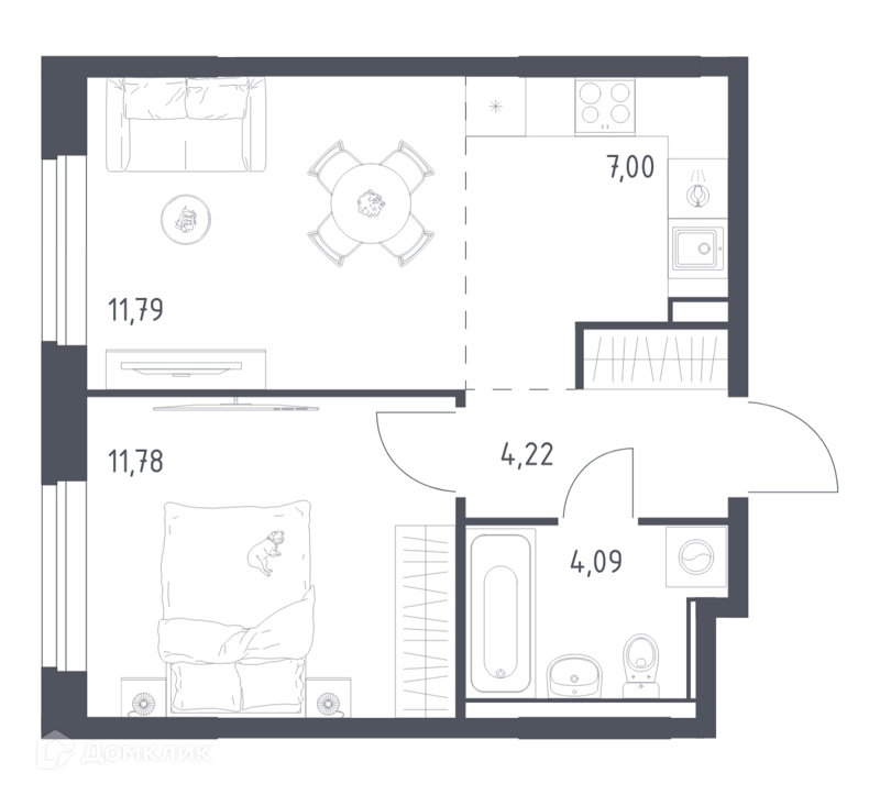 1-комнатная квартира 38.88 м² Квартал Ивакино