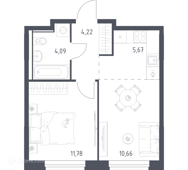 1-комнатная квартира 36.42 м² Квартал Ивакино